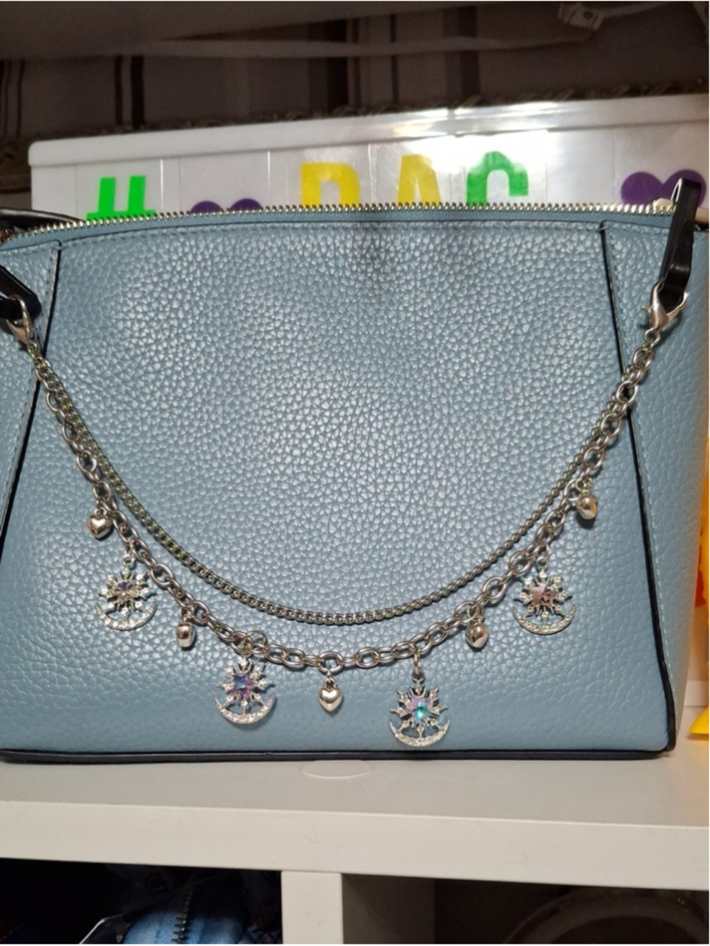 Crossbody Bag with Silver heart Charm Chain